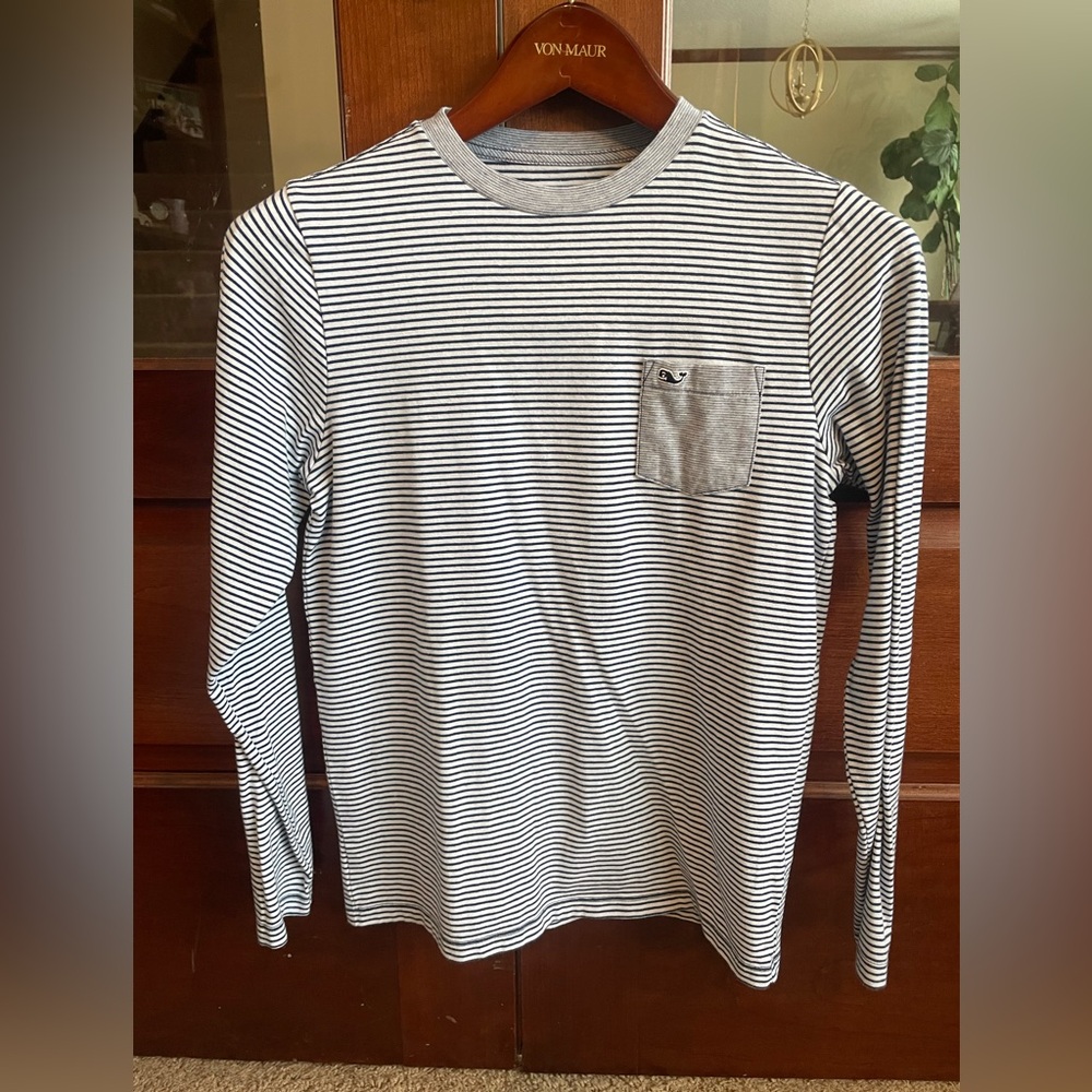 Vineyard Vines Boys Blue and White Striped Long Sleeve Tee